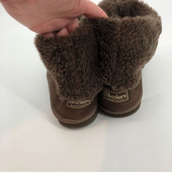 SKECHERS Australia Boiling Point Brown Furry Boot Faux Leather Fur Size 9 - Picture 3 of 8